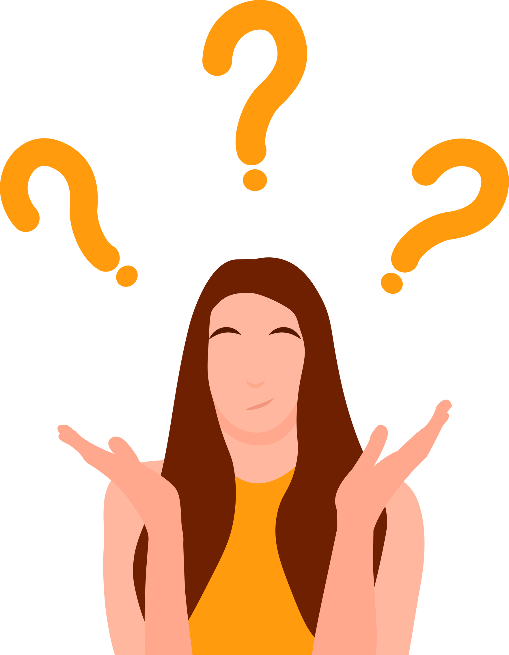 Simple flat vector illustration of question dilemma problem concept, isolated on white cartoon woman character, solution business asking analysis mark.